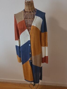 Chico's Colorblock Long Cardigan Duster